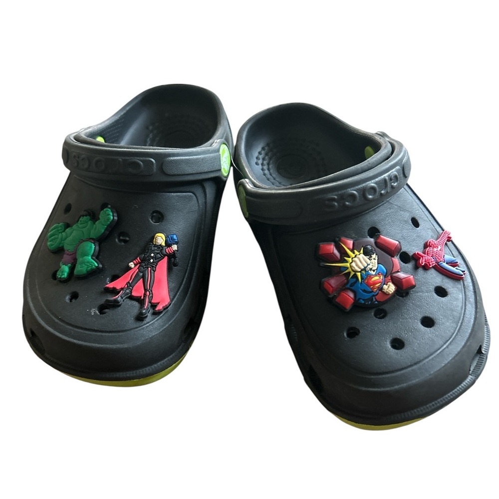 CROCS Kids Black Slippers with Hero Charms